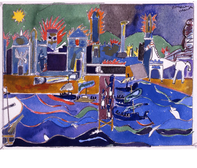 Romare Bearden. <em>The Fall of Troy</em>, 1977. Watercolor and graphite on paper. Private Collection, Courtesy of Jerald Melberg Gallery, Charlotte, NC. Art © Romare Bearden Foundation, Licensed by VAGA, New York The Fall of Troy